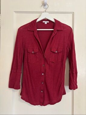 James Perse Women’s Deep Red Button-Front Shirt